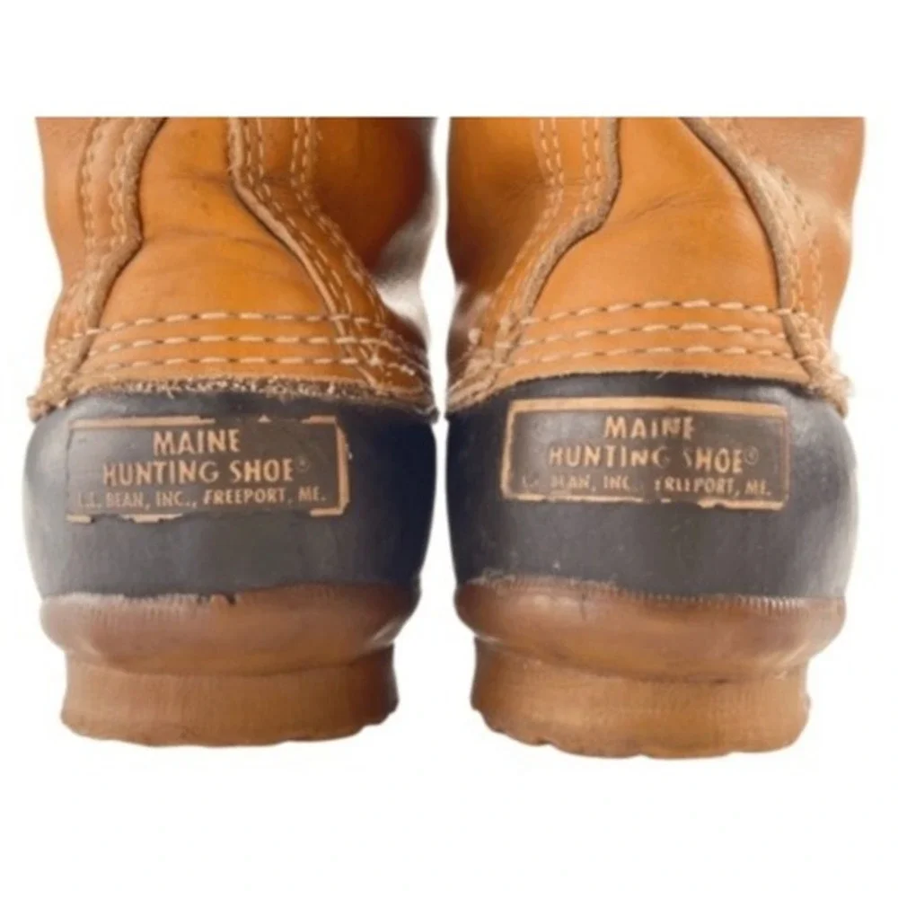 Vintage‎ 1960s L.L. Bean Maine Hunting Duck Boots 8 Tan Leather Rubber Sole USA